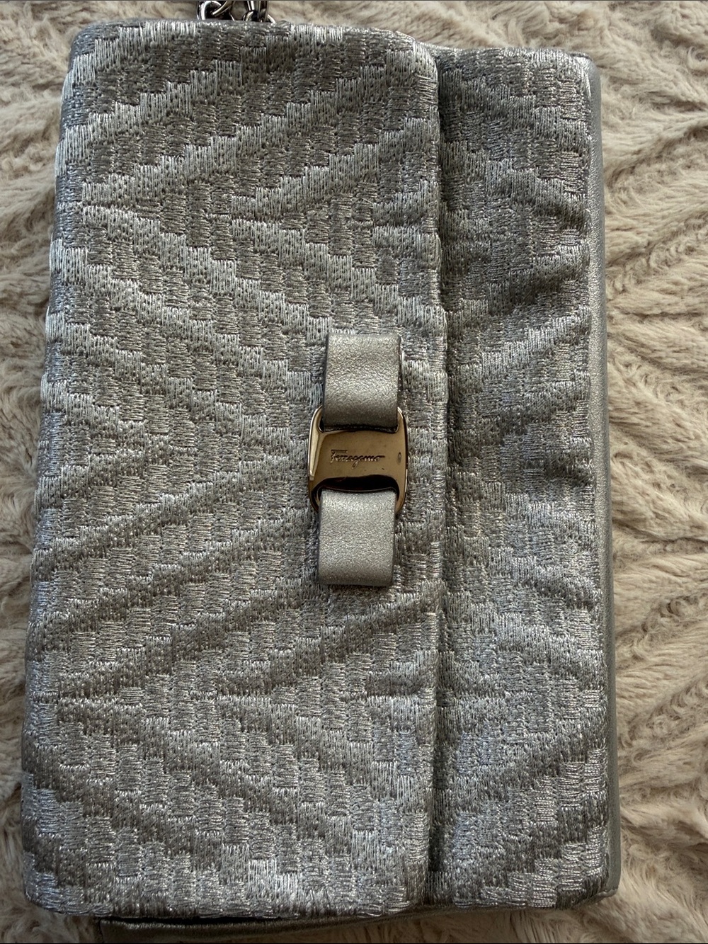 Salvatore Ferragamo Metallic Silver Chain-Handle Clutch - Picture 6 of 11